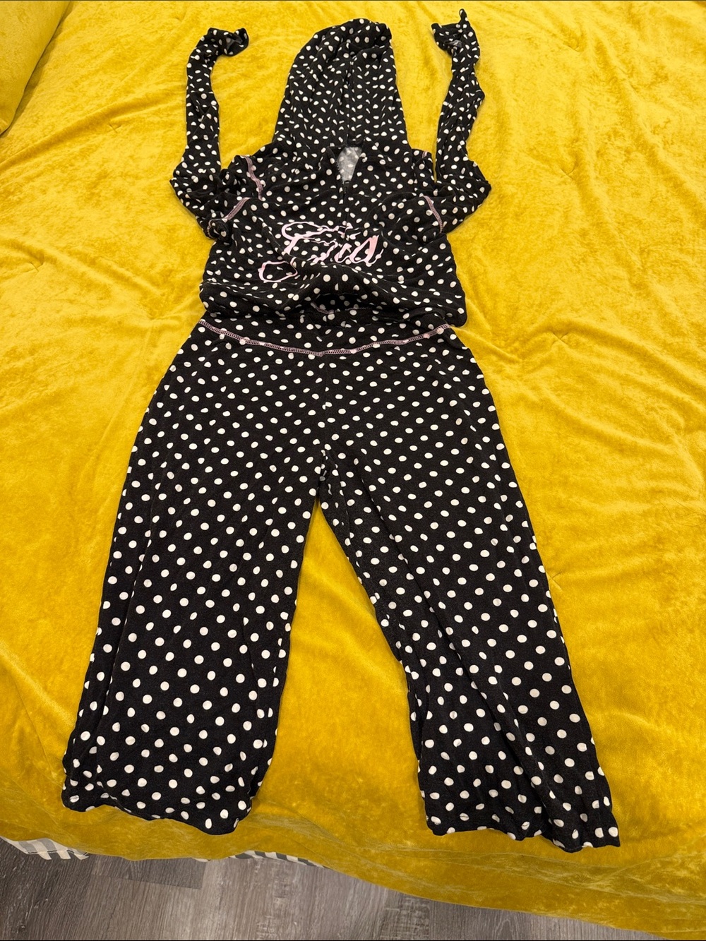 I.AM.GIA Black Polka Dot Hooded set with Pink Script